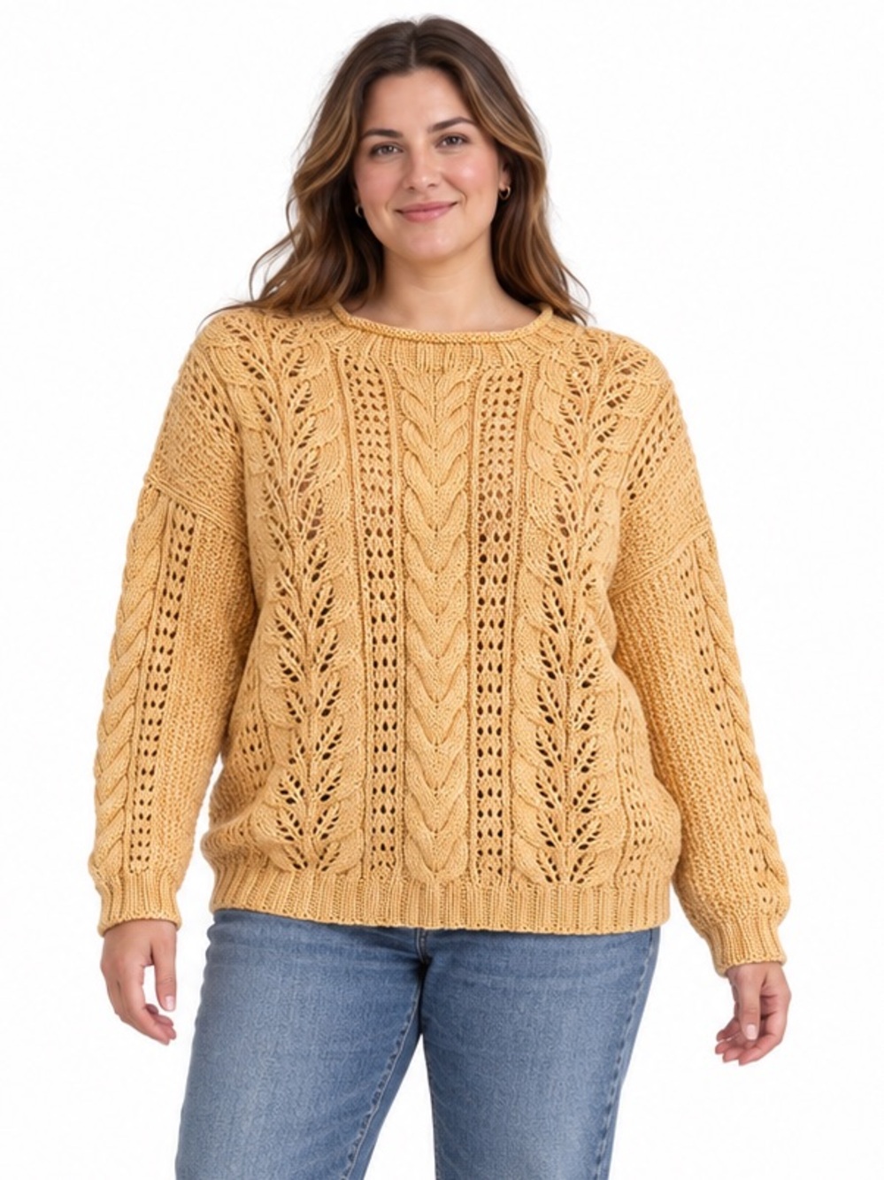 NONIA Hand-Knit Cotton Sweater Yellow Roll Neck Newfoundland Unisex M/L/XL 46”